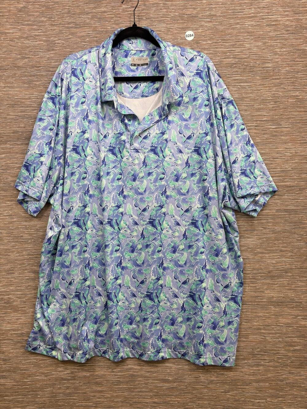 PGA TOUR Polo Shirt Mens 3XL Blue Parrot Print Stretch Golf Jersey Performance